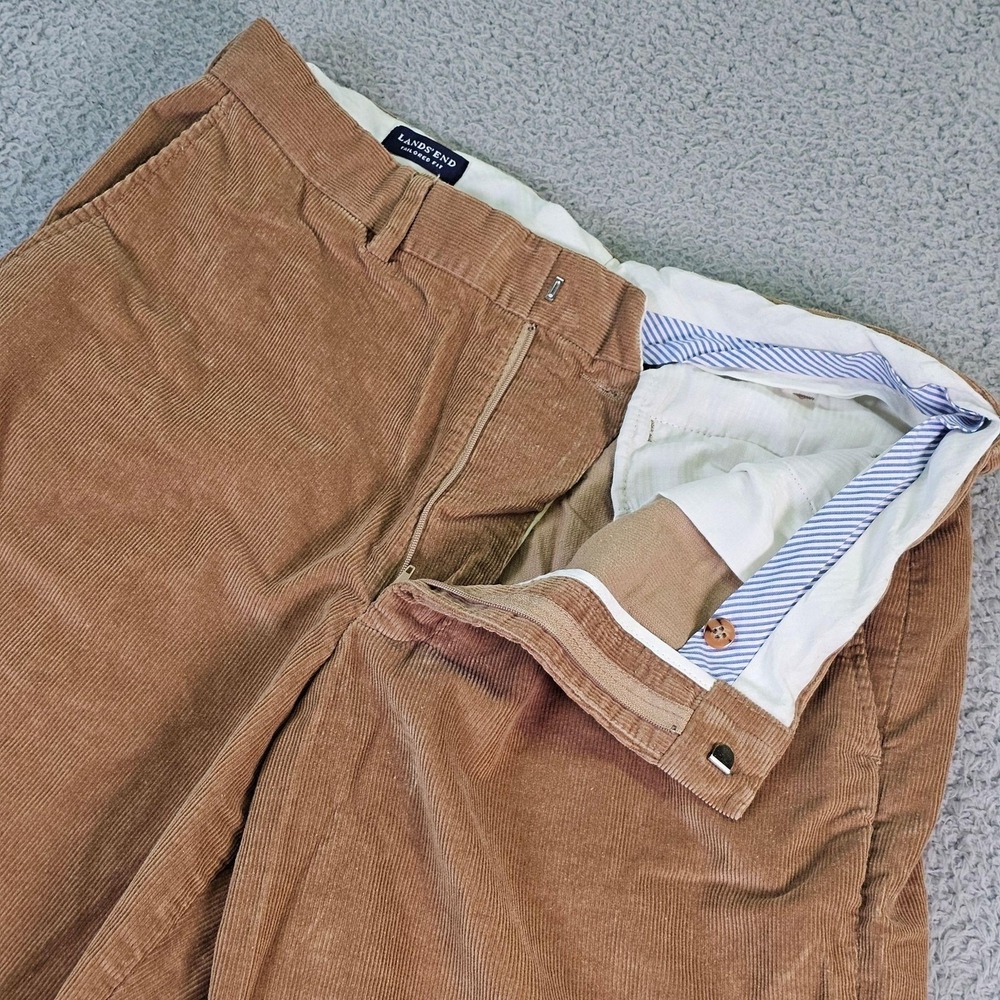 Lands'‎ End Pants Mens 34x30 Brown Corduroy Tailored Fit Chino Straight Casual